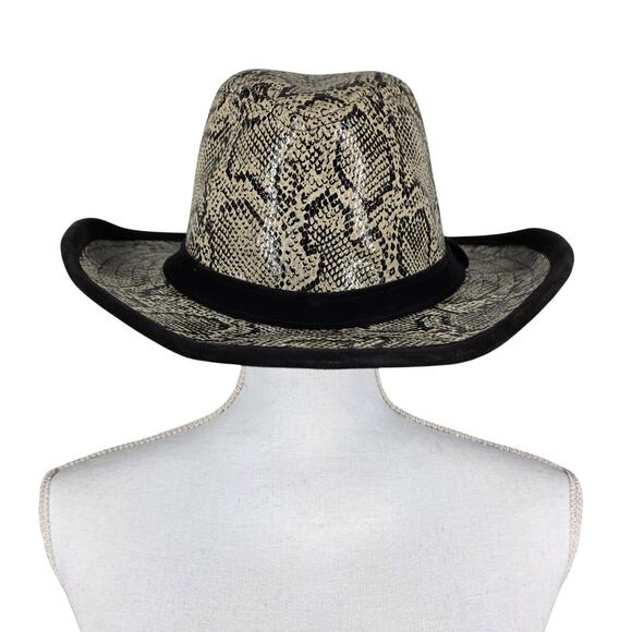 UNITED HATTERS MEN'S VINTAGE LEATHER WESTERN COWBOY HAT SNAKESKIN BAND SZ MEDIUM - Picture 1 of 11